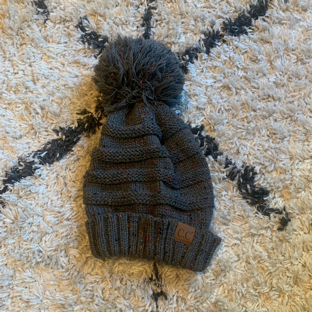C.C Grey Pom Pom Winter Beanie Hat